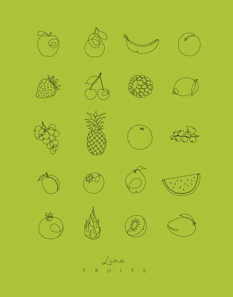 Pen line fruits icons green — Stock Vector