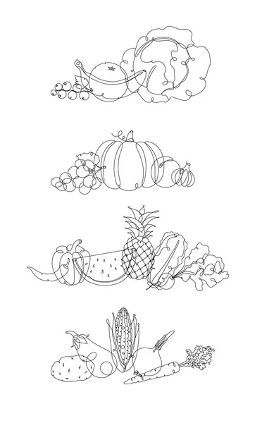 Linha de caneta de frutas e legumes — Vetor de Stock