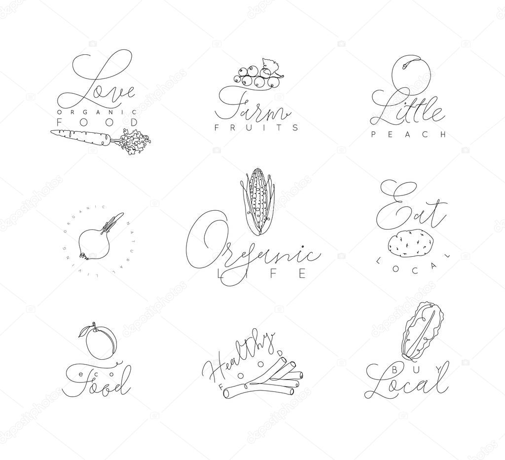 Vegetables and fruits pen line symbols