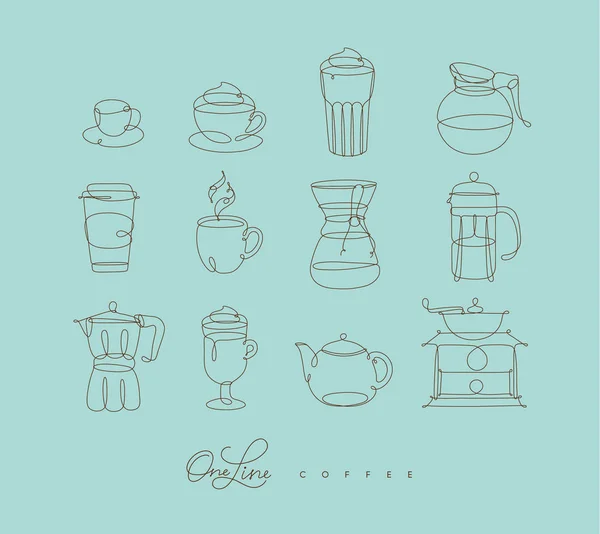 Penna linea icone del caffè turchese — Vettoriale Stock