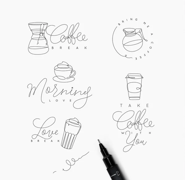 Coffee pen line elements — Stock Vector