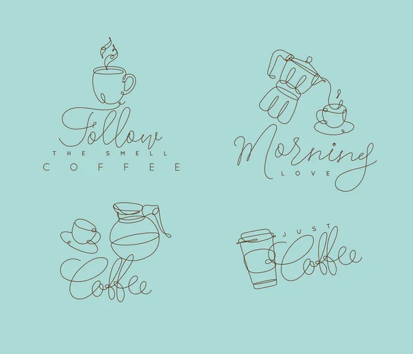 咖啡笔线标志绿松石 — 图库矢量图片