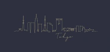 Kalem satır siluet tokyo koyu mavi