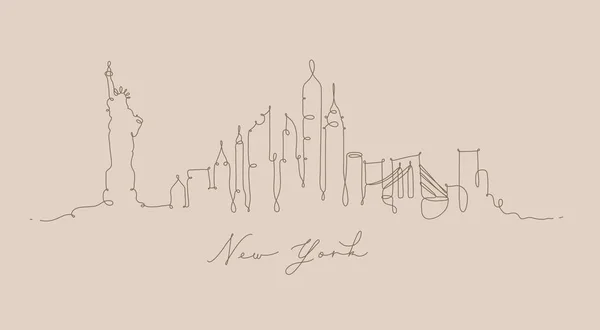 Línea de pluma silueta Nueva York beige — Vector de stock