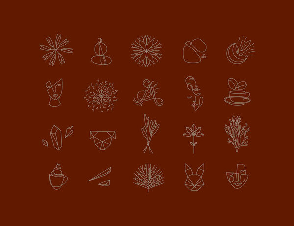 Набор современных природных знаков рисунок в стиле минимализма линии, чтобы создать свой собственный дизайн. Красный фон
.