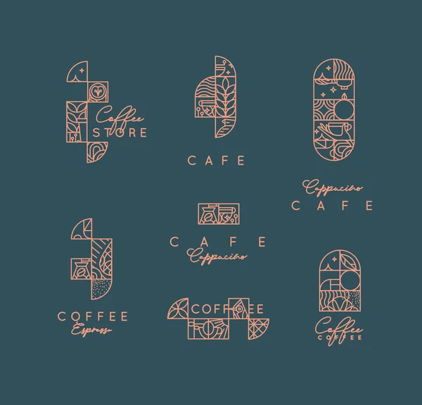 Conjunto Creativas Etiquetas Café Art Deco Moderno Línea Plana Dibujo — Archivo Imágenes Vectoriales