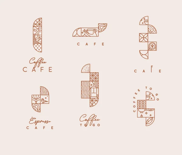 Conjunto Elementos Creativos Café Art Deco Moderno Línea Plana Estilo — Archivo Imágenes Vectoriales