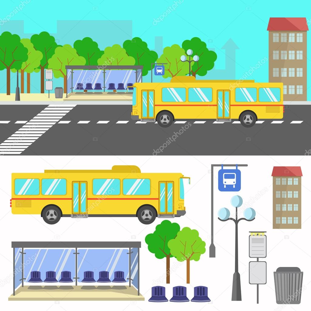 illustration of bus stop.