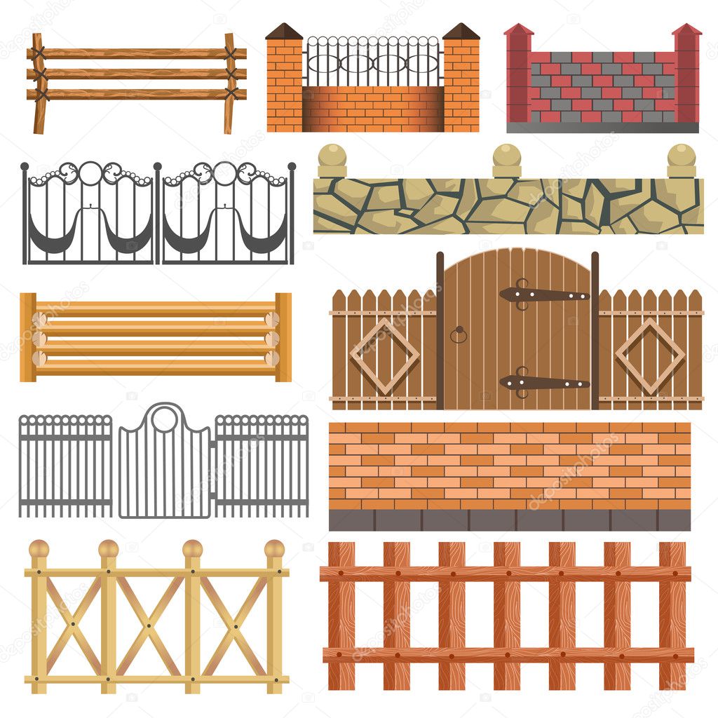 Set of different fence design wooden