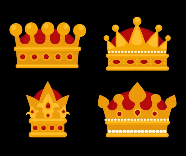 Set of gold crowns flat icons — Stock Vector