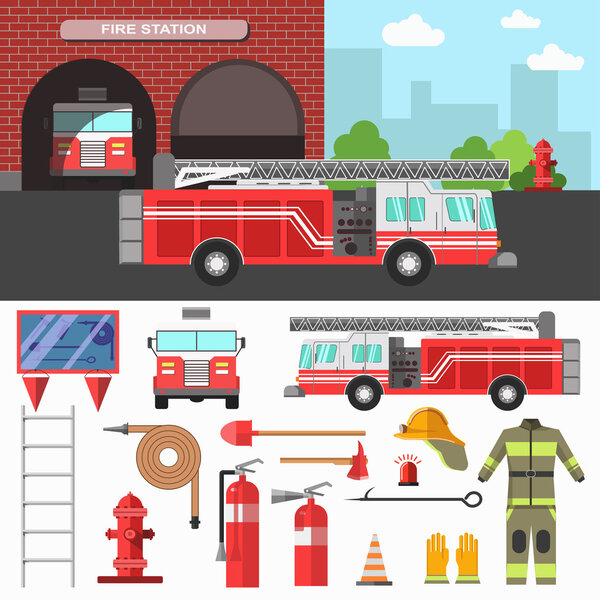 Fire station and fire trucks