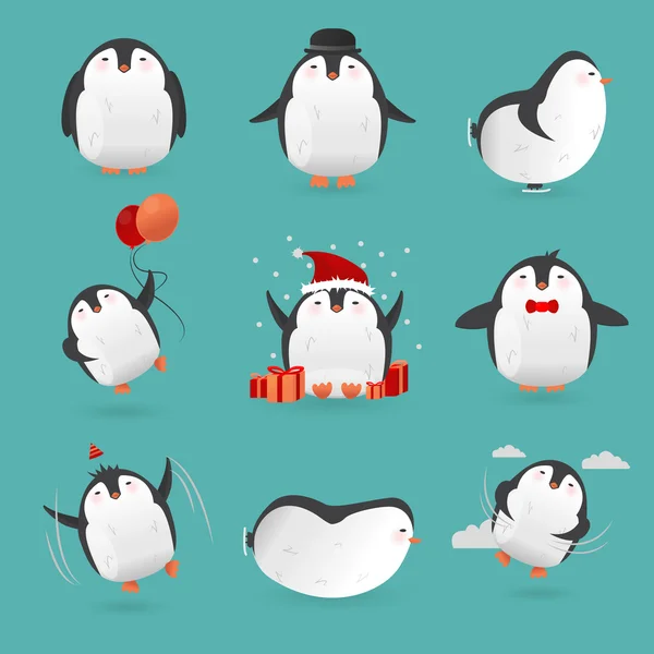 Colección de personajes de pingüinos lindos — Vector de stock