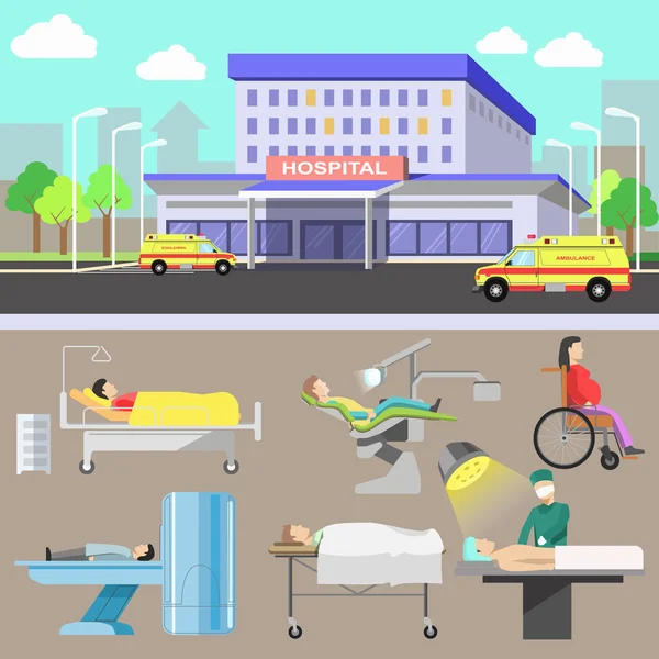Νοσοκομείο και ασθενοφόρων αυτοκινήτων — Διανυσματικό Αρχείο