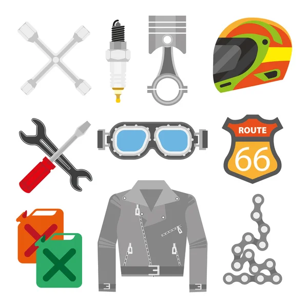 Motorcycle accessories icons — Stock Vector