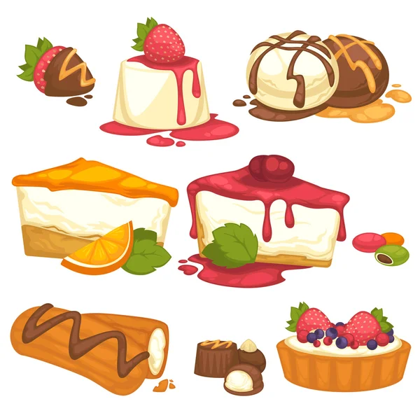 Conjunto de pasteles y dulces — Vector de stock