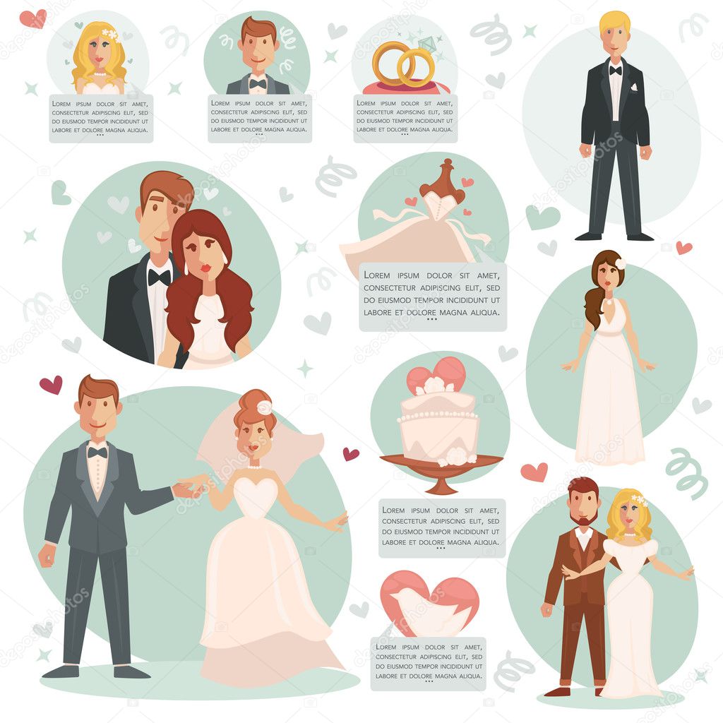 set of bride and groom icons 