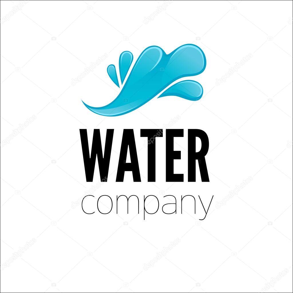 Blue logo with text Water company, vector illustration isolated on white background