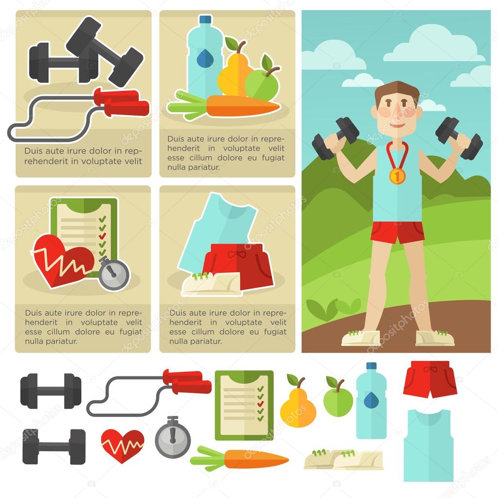 Set of health food and fitness icons