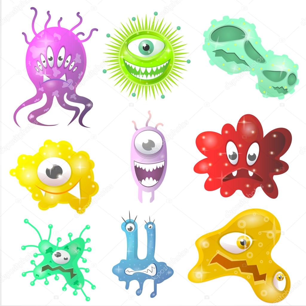 Set of cartoon bacteria icons