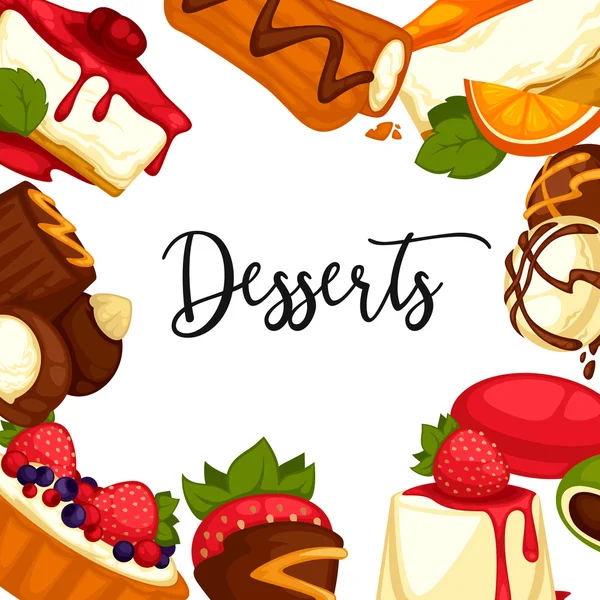 Deliciosos postres dulces — Vector de stock