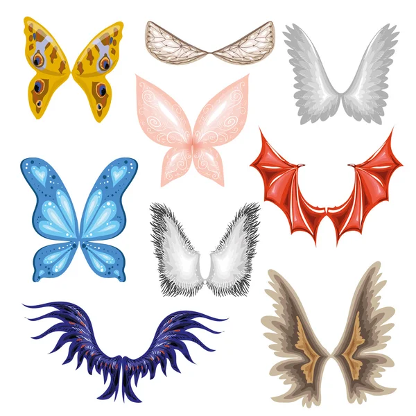 Set of different colorful wings — Stock Vector