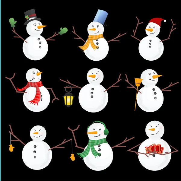 Conjunto de invierno Navidad muñecos de nieve — Vector de stock