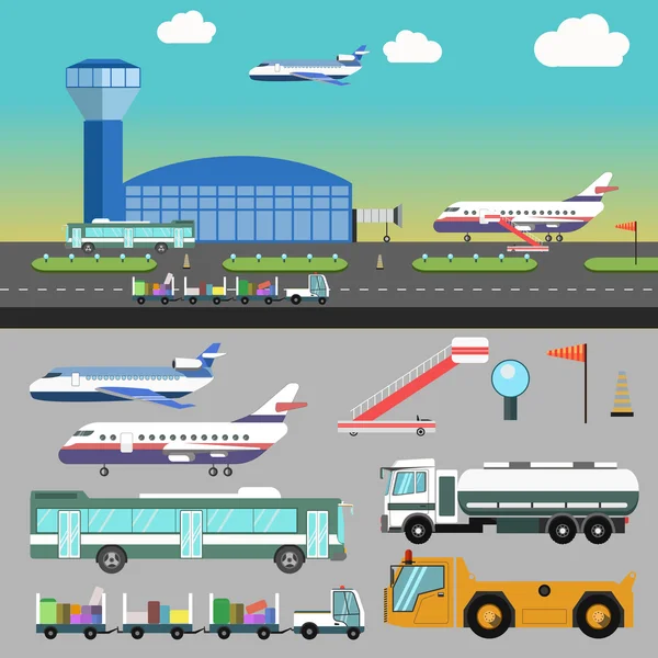 Aeropuerto con iconos de transporte — Vector de stock