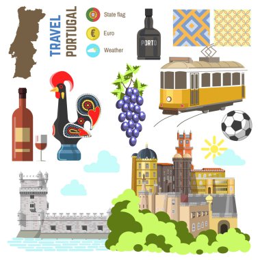portugal travel symbols set clipart
