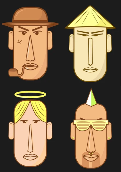Hombre cabezas personajes conjunto — Archivo Imágenes Vectoriales