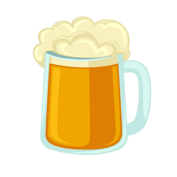 Taza de vidrio con cerveza lager y espuma — Vector de stock