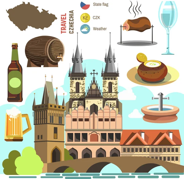 Czech Republic travel symbols set — Stock Vector