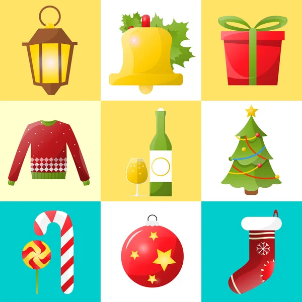 Natal e conjunto de ícones de ano novo —  Vetores de Stock