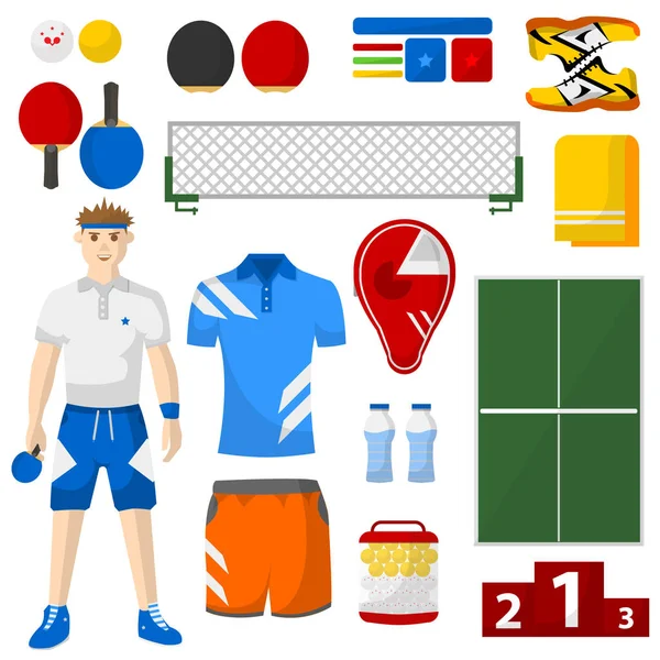 Conjunto de equipamiento deportivo para ping pong — Vector de stock