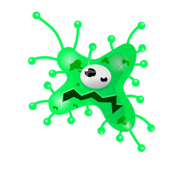 귀여운 녹색 박테리아의 만화 캐릭터 — 스톡 벡터