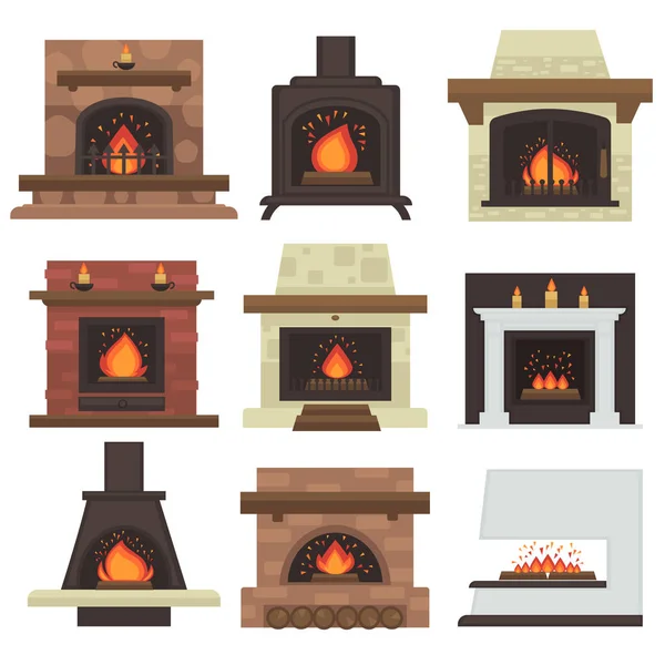 Set of home fireplaces — Stock Vector