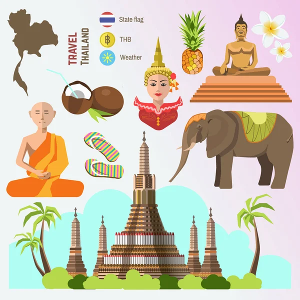 Tailandia símbolos de viaje conjunto — Vector de stock