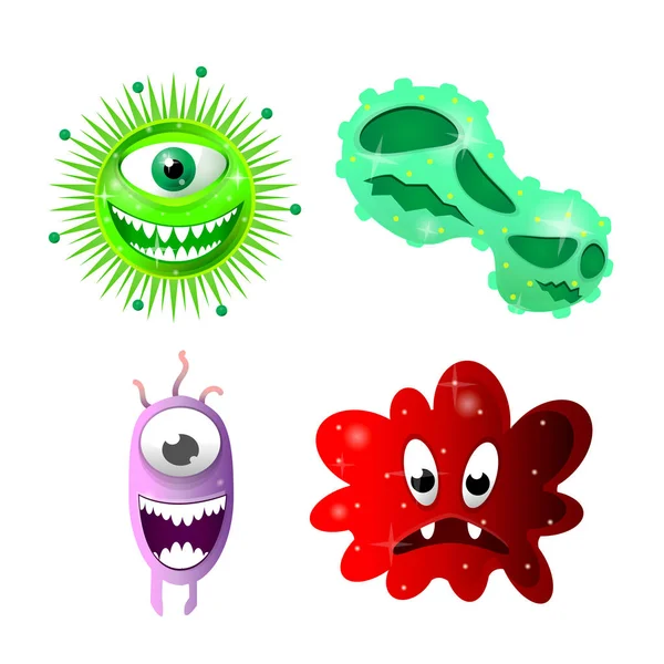 Conjunto de virus de dibujos animados de colores — Vector de stock