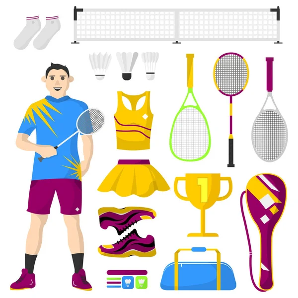 Set of sports equipment for Badminton — Stock Vector