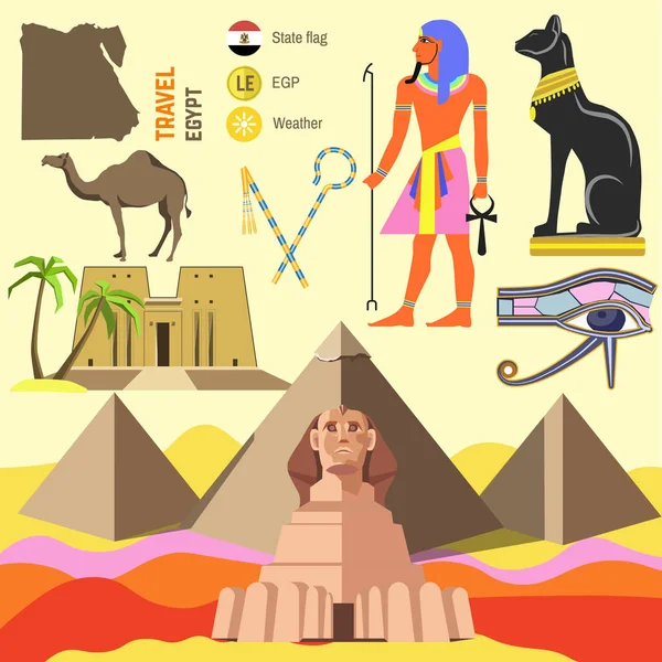 Sada symbolů cestování Egypt — Stockový vektor