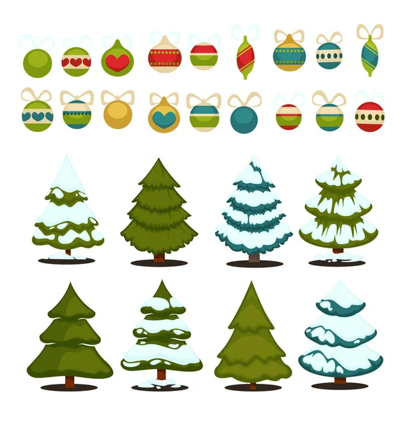 Набор рождественских елок и балов — стоковый вектор