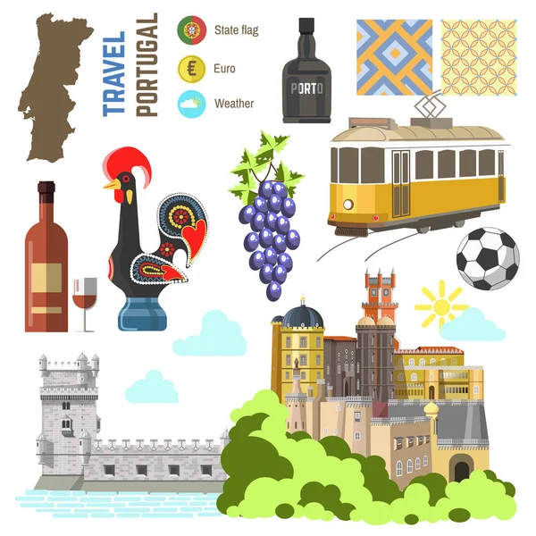 Set di simboli di viaggio portoghese — Vettoriale Stock