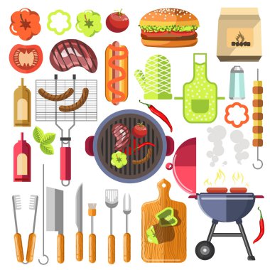 Barbekü ve barbekü ızgara öğeleri kümesi 