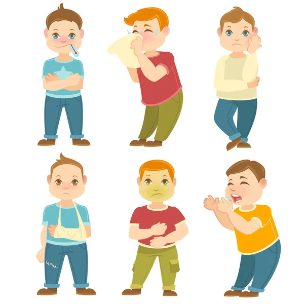 Conjunto de niños enfermos — Vector de stock