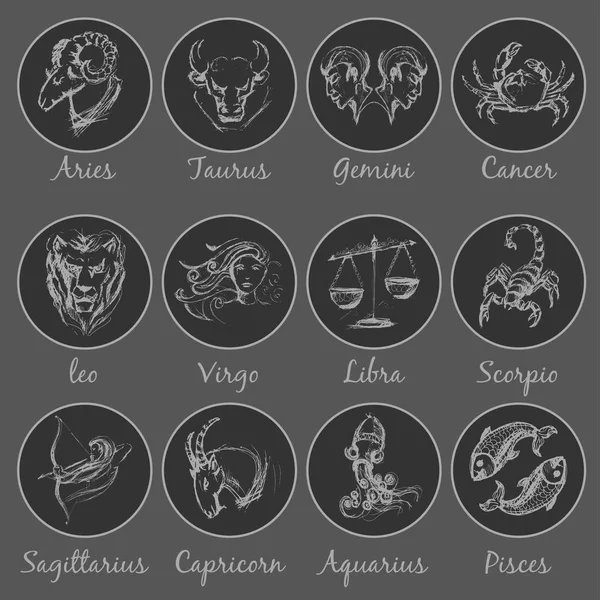 Conjunto de símbolos astrológicos do zodíaco — Vetor de Stock