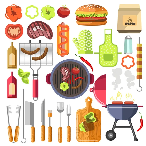 Set barbecue en BBQ-barbecue-elementen — Stockvector