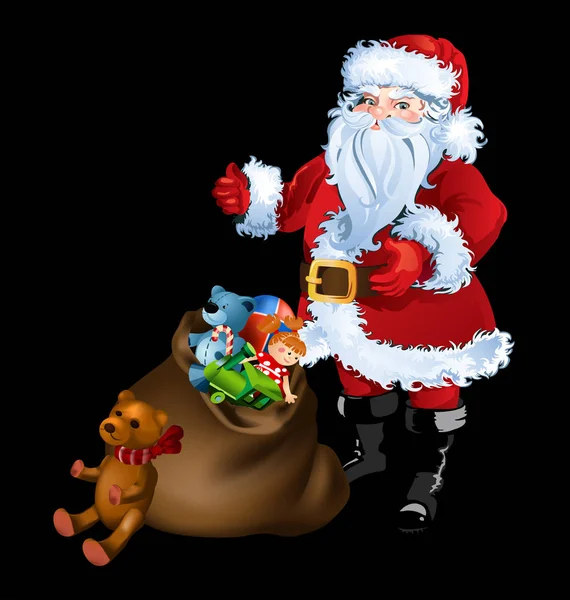 Santa con bolsa de regalos — Vector de stock