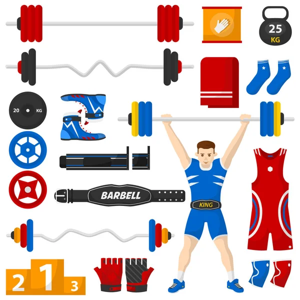 Conjunto de equipamentos esportivos para musculação — Vetor de Stock