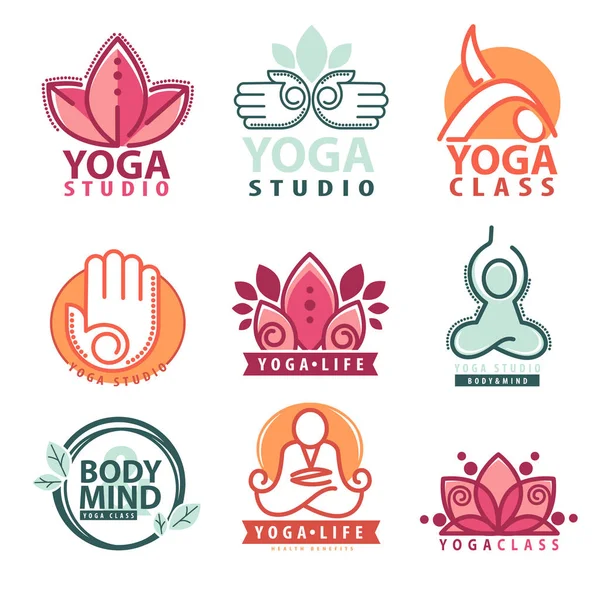 Set dari yoga dan meditasi logo simbol - Stok Vektor