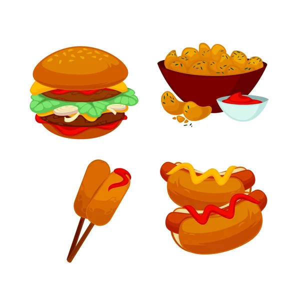 Juego de comidas de comida rápida — Vector de stock