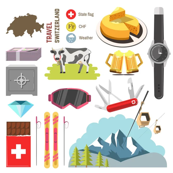 İsviçre seyahat koleksiyonu — Stok Vektör